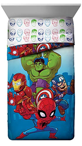 Jay Franco Marvel Super Hero Adventures Avengers Heroes Amigos 4 Piece Toddler Bed Set – Super Soft Microfiber Bed Set – Bedding Features Captain America, Hulk, Iron Man, & Spiderman #TOP1