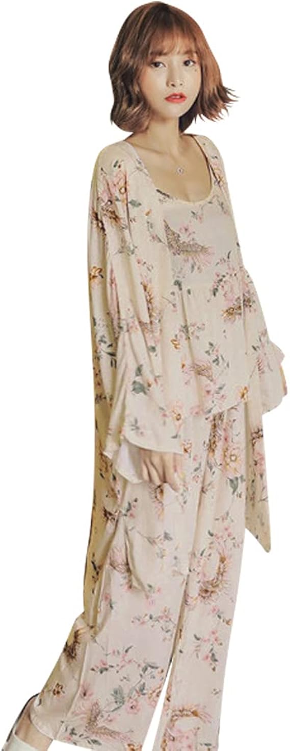 Amazon Teddy ルームウェア レディース 部屋着 パジャマ キャミソール ロングガウン ナイトウェア 長袖 3点セット Tops8 パジャマ ルームウェアセット 通販