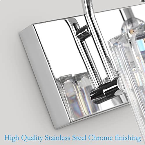 Image of Ralbay Chrome Crystal Bathroom Vanity Light - 3-Lights, 24 inch Modern Wall Light Fixtures
