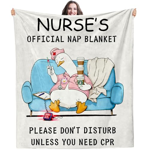 Nurse Appreciation Gifts for Women, Nurses Week/Day Gift for Her, Nursing Graduation Gifts - Funny Flannel Panda Blanket, LPN RN Birthday Gift for Nurses Practitioner Nursing Student, 60" x 50", Beige