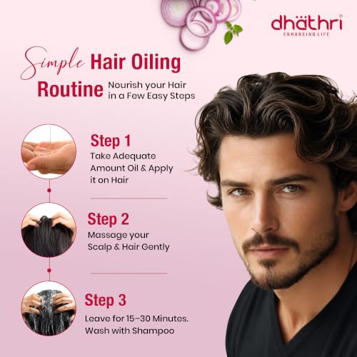 Image of Dhathri Onion Bringa Oil with Indian Aloe, Curry Leaf & Ashwagandha | Onion Hair Growth Oil for Thick & Healthy Hair | No Mineral Oils, SLS & Silicones | Ayurvedic Hair Oil | All Hair Types, 200ml