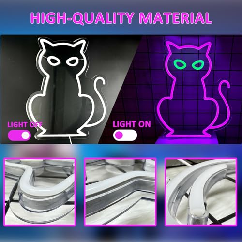 Image of Cat Neon Signs for Wall Decor, Purple Cat LED Neon Sign USB Powered, Halloween Cat LED Light Table Decoration for Bar, Christmas, Wedding, Birthday Party