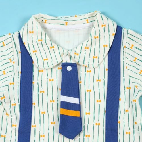 Image of Bold N Elegant Cute Tie Newborn Cotton Full Sleeve Footless Baby Romper Onesie Buttoned Bodysuit for Newborn Infant Baby Boys Girls