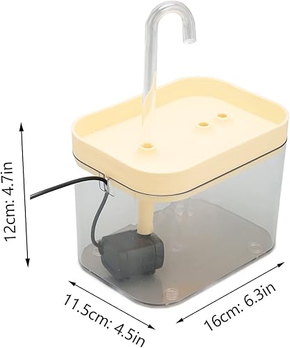 Miniatura 6 de Fuente de agua para gatos, dispensador de agua transparente silencioso para mascotas con tubo de codo para interiores (tapa amarilla)