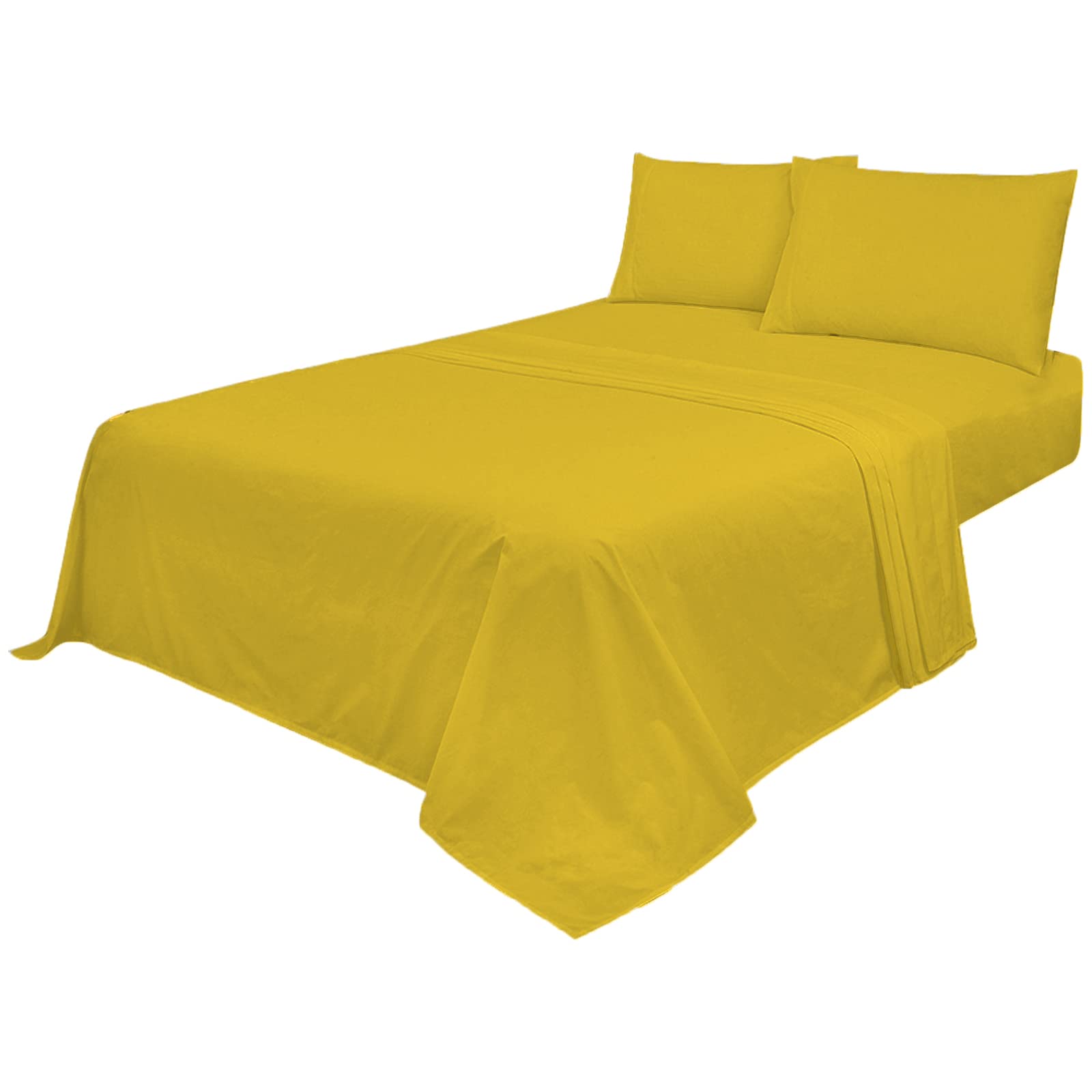 Voice7 Non Iron Mustard 3pc Sheets Set (Fitted Sheet + Flat Sheet + One Pillow Case) Percale Super Poly Cotton Bedding Sets (Mustard, Single) โ image 1