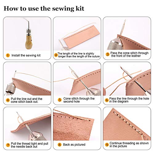 Leather Sewing Kits SIMPZIA Leather Stitching Tools, Leather Tools and Supplies with Hand Stitcher Sewing Awl Kit, Adjustable Stitching Groover, Prong Punch for Leather Craft