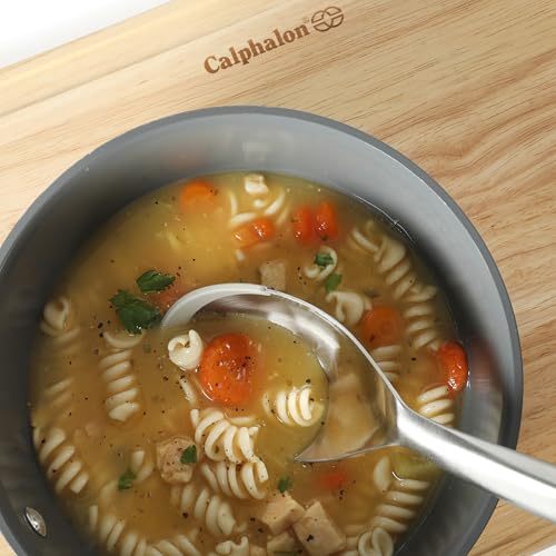 Image of Calphalon Prime Kitchen Spoon, Stainless Steel & Silicone Cooking Spoon with Taupe Silicone Rim, Heat-Resistant Nonstick-Safe Spoon for Stirring, Mixing & Serving