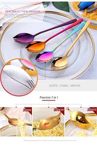 Buyer Star Sporks Metal 7-Pack 18/8 Stainless Steel Sporks For Everyday Household Use, 7.6-Inch / 1.6-Ounce/Ice Cream Spoon & Salad Forks, Fruit Appetizer Dessert (Mix Color) #TOP5