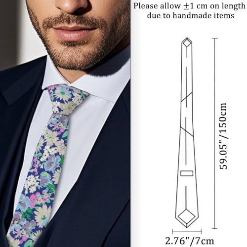 Image of Cotton Floral Ties for Men 2.76 inch Men's Skinny Tie Linen Flower Printed Neck Tie for Wedding Dating Party