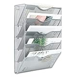 EasyPAG Office 5 Pockets Wall File Holder Organizer Hanging Metal Magazine Rack Silver