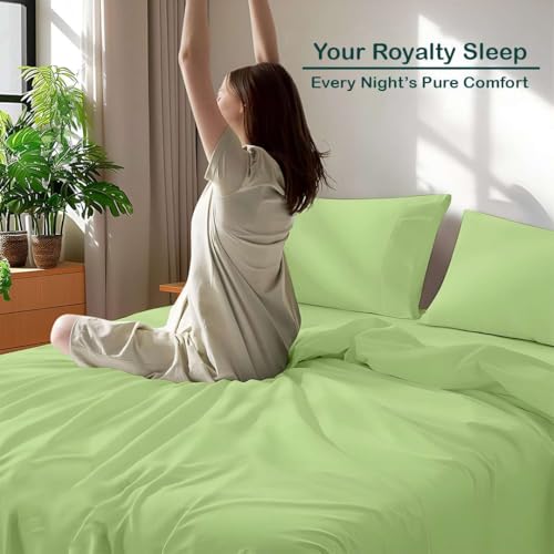 Image of 3 Pcs Cotton Bedsheet 400 TC, Lightweight Super Soft, WrinkleFree Luxury 3 Pcs Cotton Bedsheet 400 TC with 2 Pillow Covers, Sage Single - 60x90