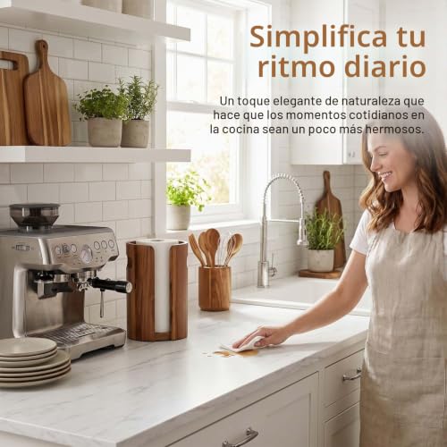 Portarrollos de papel de cocina de madera con base antideslizante y salpicadero 6