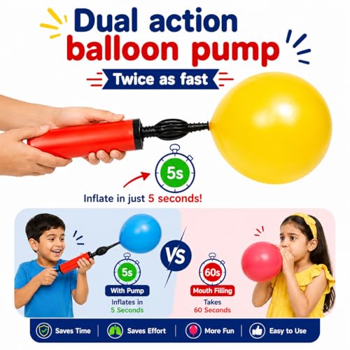 Image of Balloon Blower Pump Manual Machine (1PC Pack) | Balloon Inflator Pump for Latex Balloon, Foil, Air Balloon, Birthday Party or Any Decoration | Multicolour, Plastic, Portable, Lightweight