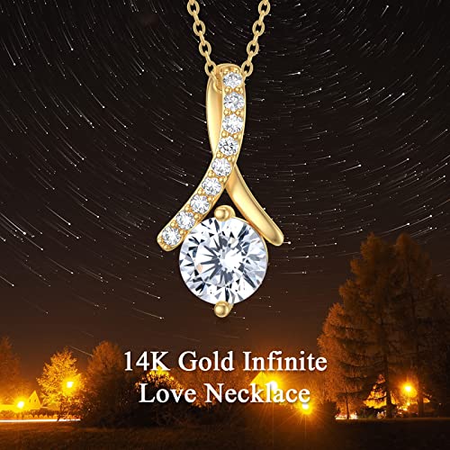 Sisgem 14K Solid Gold Infinity Pendant Necklaces For Women With 1 Carat 5A Cubic Zirconia Infinite Love Jewelry Birthday Gifts For Mom Wife Girls 16''-18'' #TOP4