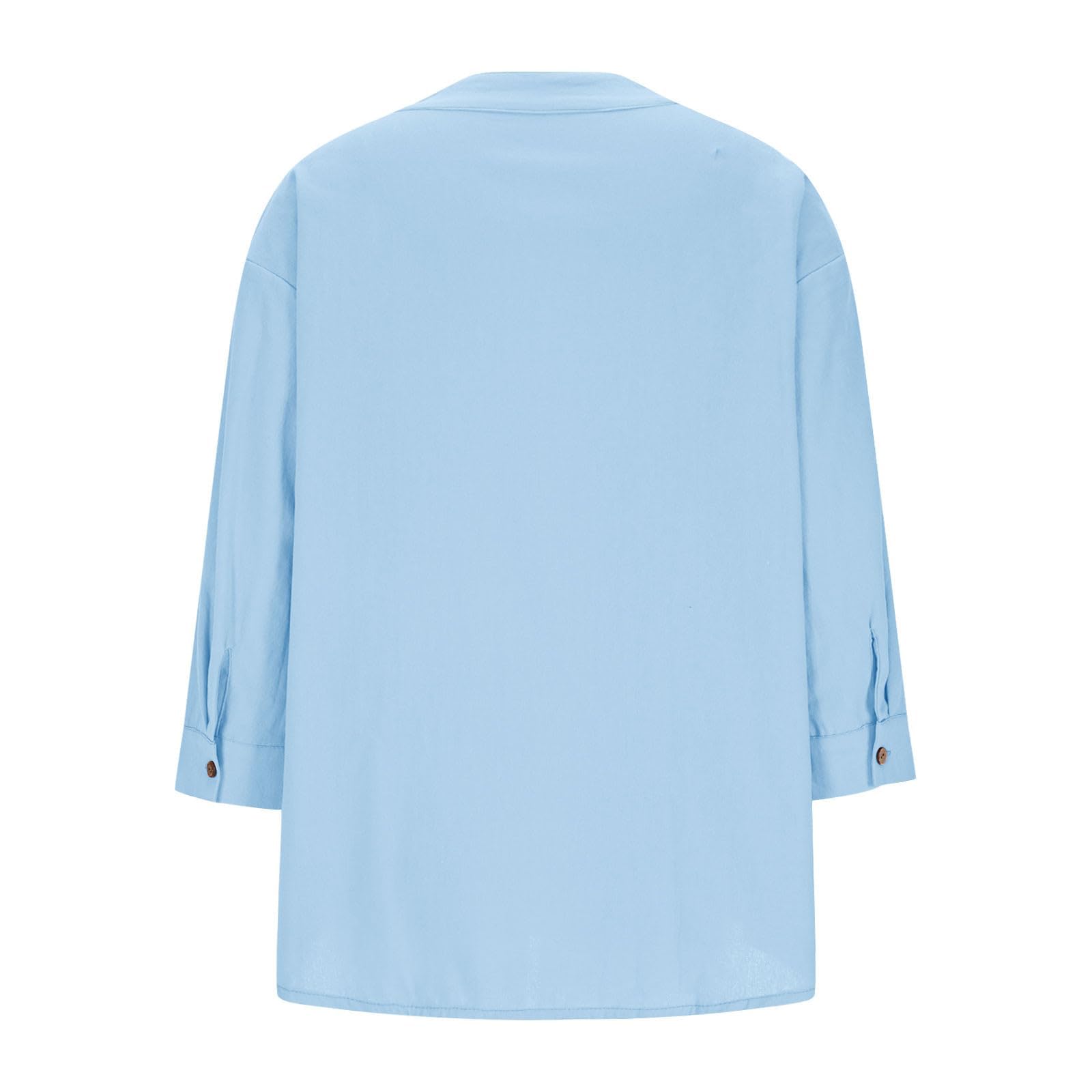 Top casual da donna, camicia a 3/4 con bottoni sul davanti, scollo a V, camicetta allentata plissettata con cintura in vita con scollo a V a pieghe camicia rilassata