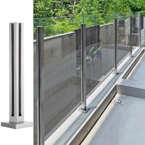 Barandilla de cristal de acero inoxidable para balcón, 40 cm, pilar plateado para escaleras interiores y exteriores, piscinas y barandilla de cristal de jardín