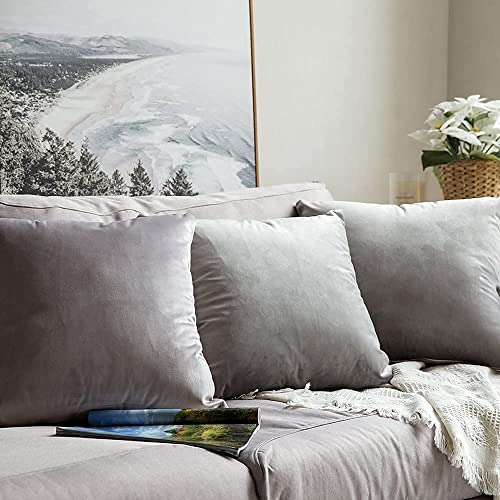 Image of Decorative Holland Velvet Cushion Square Pillow Covers Pillowcases for Sofa Bedroom with Invisible Zipper || (Grey, Set of 2 Piece (16X16 Inches)