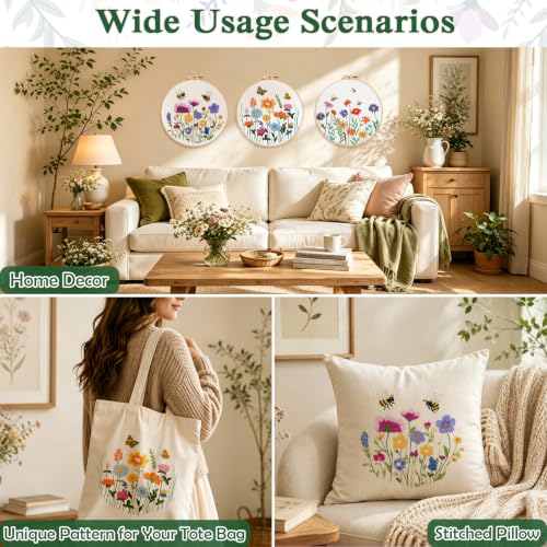 Image of Louise Maelys 3 Pack Floral Embroidery Kit for Beginners, Garden DIY