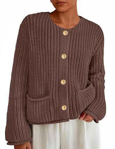 PRETTYGARDEN Cardigan Sweaters for Women 2025 Trendy Oversized Knit Chunky