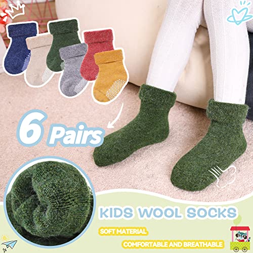 Baby Wool Floor Socks Soft Winter Warm Thick Non slip Toddler Boys Girls Crew Neck Socks 6 pairs4