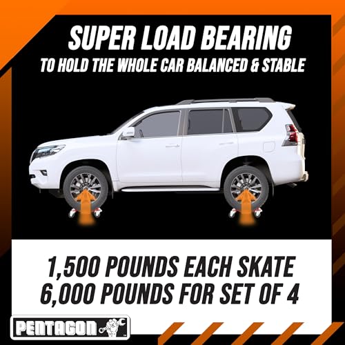Image of Car Wheel Dolly Set of 4 - Heavy Duty Antiskid 16x12 inch Car Dolly Tire Skates with 6000lb Capacity - 360 Degree Rotatable Wheel Dollies for Trucks, Trailers, Motorcycles or Boats by Pentagon Tools