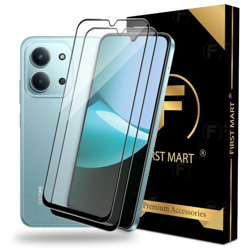 Image of FIRST MART Tempered Glass Screen Protector for Redmi 15C / 15A / Poco C85X / Redmi A7 Pro - Full-Glue Screen Guard, 3D Edge to Edge, HD Clear, Bubble-Free, Case-Friendly, Black, Pack of 2