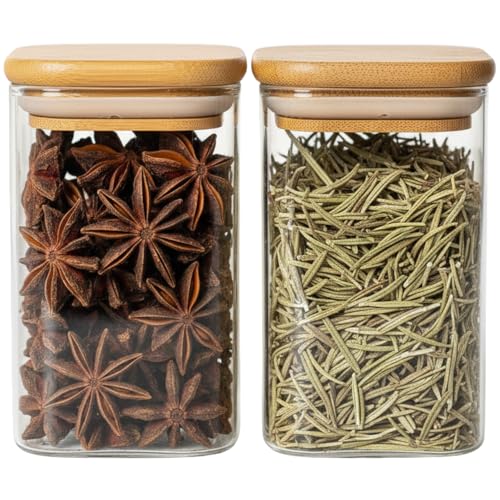 Image of ginoya brothers Airtight Borosilicate Glass Square Jar With Wooden Or Steel Lid Multi-Size, Container for Spices, Coffee, Grains, Snacks & Kitchen Organization (2, WOODEN LID, 270 ML)