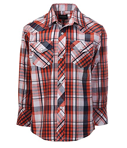 Image of Gioberti Boys Casual Western Plaid Long Sleeve Pearl Snaps Shirt