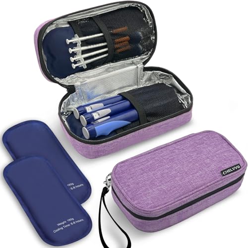 Chelvvg Insulin Cooler Travel Case, Diabetic Medication Cooler Bag with 2 x 180g Ice Packs for 6-8h Cooling Time, Insulated Carrying Case for Insulin Pen and Diabetic Supplies