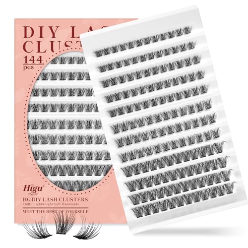 Higu clace Lash Clusters 144pcs,10-16mm Mixed Tray 3D Effect Volume Eyelash Clusters Soft D Curl Individual Lashes DIY at Home