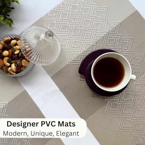 Image of Livmodern Premium PVC Dining Table Mats for 4 Seater | Woven PVC Placemats | Heat Resistant & Anti Skid Table Mats| Wipeable & Washable Set of 4 - Earthy Lattice