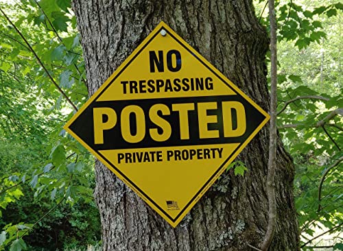 Minuteman Signs | Aluminum No Trespassing Posted Diamond Shaped Signs 4 Pack (Yellow) #TOP7