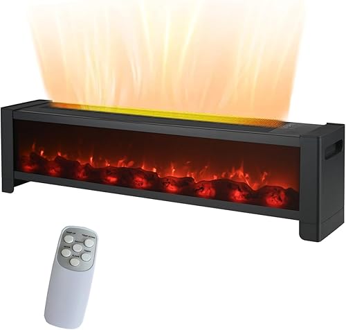 Calentador de zócalo, calentador eléctrico de 1500 W con llama 3D realista, temporizador de 12 horas, termostato, calentador de espacio portátil