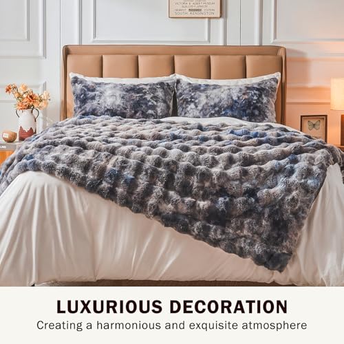 EMME Bubble Decke Sofa Kuscheldecke Kaninchen Plüsch Dicke Decke, Wohndecke Flauschig Sofaüberwurf Couchdecke, Fleecedecke, Flauschige Wohndecke für Couch