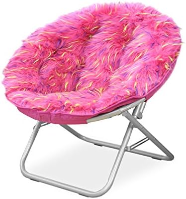 Spiker Pink Faux Fur and Metal Frame Saucer Chair