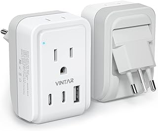 Italy Travel Plug Adapter, VINTAR 5 in 1 Foldable Italy Power Adapter with 17W 3 USB Ports(2 USB C) & 2 American Outlets, Grounded Type L Adapter for US to Italy Rome Uruguay Chile