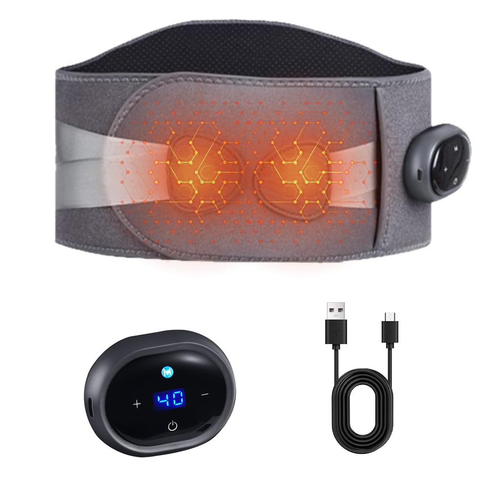 Electric Heated Massage Belt, Cordless Heating Pad for Back Pain Relief, 3 Heat Levels 3 Vibration, Portable Heated Back Wrap with 2000mAh Battery, Gift for Men and Women
