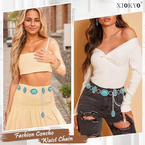 Turquoise Concho Belt Silver Western Chain Cowgirl Country Belt Accessories for Women3