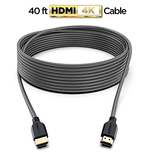 Image of PowerBear 4K Long HDMI Cable 40 ft | High Speed, Braided Nylon & Gold Connectors, 4K @ 60Hz, Ultra HD, 2K, 1080P, ARC & CL3 Rated | for Laptop, Monitor, PS5, PS4, Xbox One, Fire TV, Apple TV