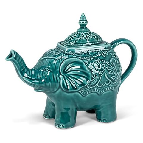 Abbott Collection 27-Mahout/Teal Ornate Elephant Teapot-Teal-10 L Cover