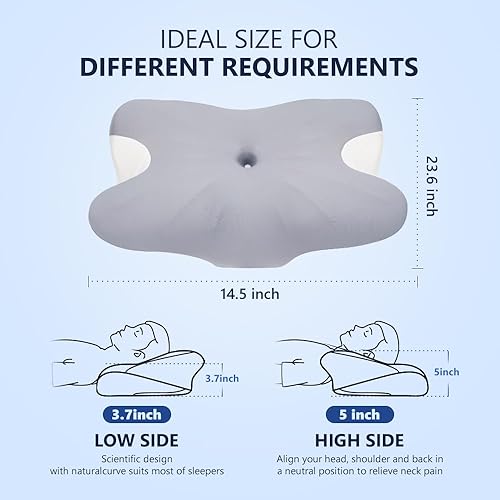 Miniatura 3 de Almohada cervical para el cuello para aliviar el dolor de cuello y dormir, almohada de espuma viscoelástica con funda de almohada transpirable,