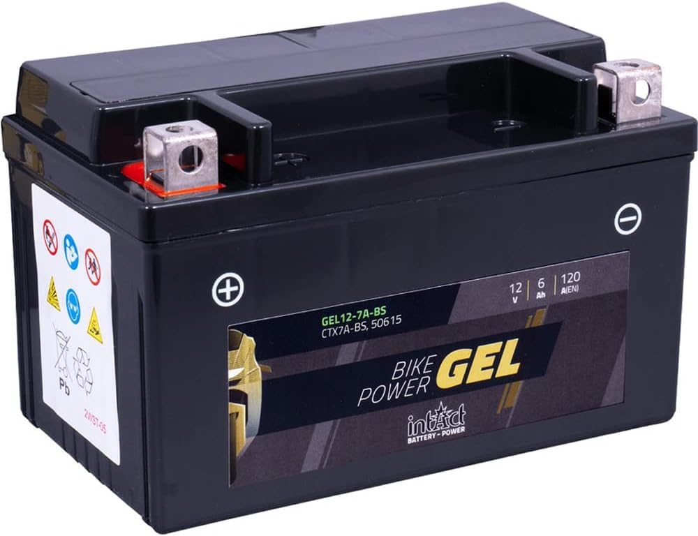 intAct - BATTERIE DE MOTO GEL Bike-Power GEL12-7A-BS. Remplace YTX7A-BS, YTX7A. Batterie 12V 6Ah 120A. Dimensions : 150x87x94mm. Avec jusqu’à 30% de puissance de démarrage en plus.