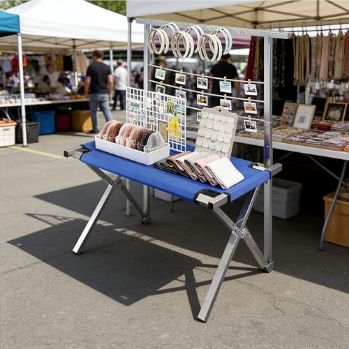 Table de marché pliante avec support suspendu et étagère d'exposition pour stands extérieurs