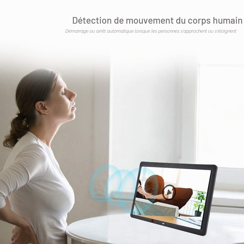 Cadre Photo Numérique 15.4 Pouces, Cadre Numérique IPS Ecran 1280 * 800,avec Télécommande et Capteur de Mouvement,avec Photo/Musique/Lecteur vidéo/Horloge/Calendrier, Prise en Charge USB