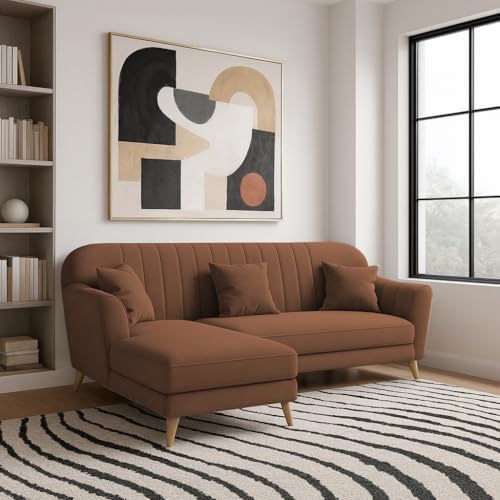 Image of Atticus LHS 4 Seater L Shape Sofa Set for Living Room (Brown Fabric) Premium Fabric Sofa Set
