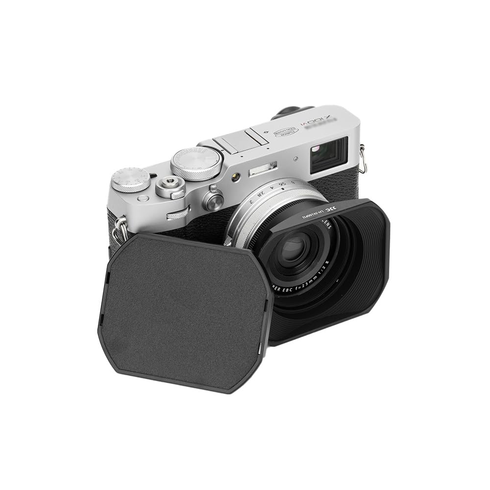 copertura quadrata metallica per obiettivo fujifilm con tappo spostabile e anello adattatore 49mm