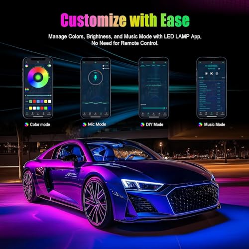 Image of Car Interior Lights, 12V LED Strip Lights with Charger Adapter, Ambient Car Lighting Kit, App & Remote Control Music Sync Color Change Strip Lights for SUVs & Trucks, Car Accessories for Women Men