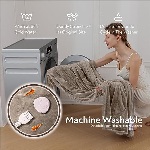 Image of Wapaneus Foot Pocket Heated Blanket Electric Throw with 10 Heating Levels and 4 Timer Settings 4 Hours Auto Shut Off, Flannel Fast-Heating Heated Throw 50 inch x 60 inch, Machine Washable, Mushroom
