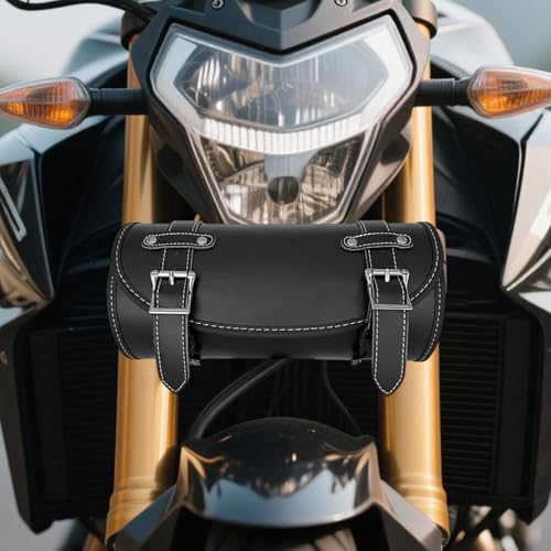 Sac de queue de moto rétro en cuir imperméable avec sangles de fixation