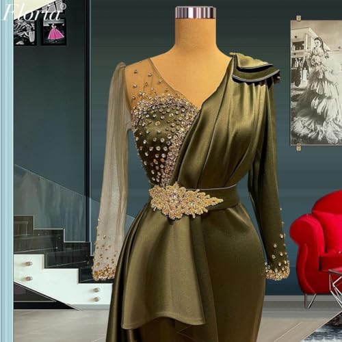 Long Sleeves V Neck Green Mermaid Evening Dress Sweep Train Bridesmaid Dress Party Prom Dress3